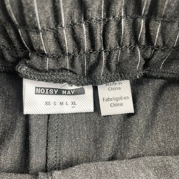 Noisy May Pants Womens XL Gray Pinstripe High Waist Pull On Split Hem Trousers - Picture 8 of 16